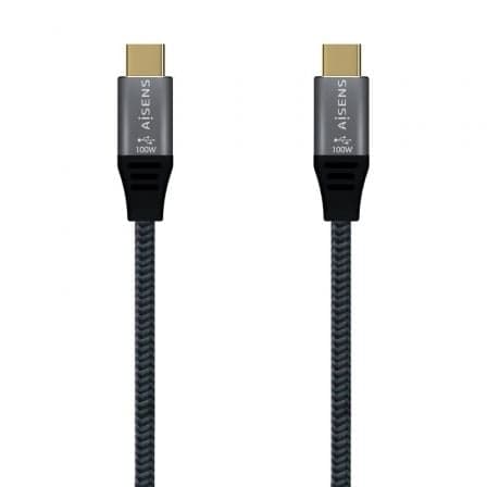 Cable USB 3.2 Tipo-C Aisens A107-0634 20GBPS 5A 100W/ USB Tipo-C Macho - USB Tipo-C Macho/ Hasta 100W/ 20Gbps/ 2m/ Gris