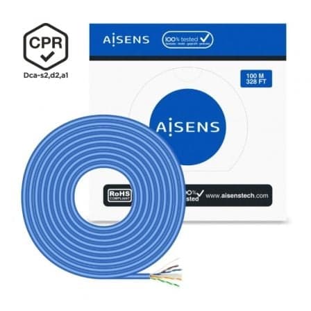 Bobina de Cable RJ45 UTP AWG24 LSZH CPR Dca Aisens A135-0662 Cat.6/ 100m/ Azul