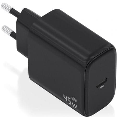 Cargador de Pared GaN Aisens A110-0970/ 1xUSB Tipo-C/ 45W/ Negro