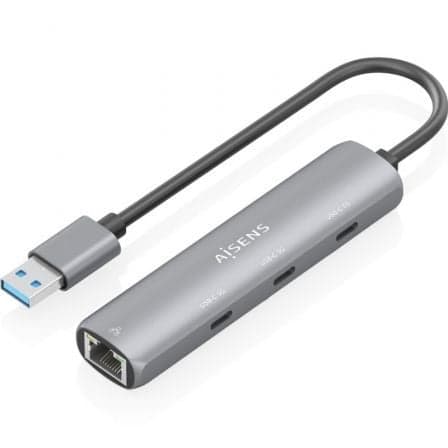 Hub USB Aisens ASUC-4P037-GR/ 3xUSB Tipo-C/ 1xRJ45/ Gris