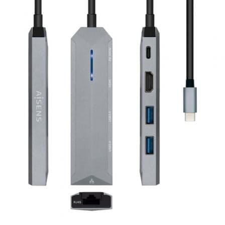 Docking USB Tipo-C Aisens ASUC-5P003-GR/ 1xHDMI 4K/ 2xUSB/ 1xRJ45/ 1xUSB Tipo-C PD/ Gris