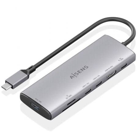 Docking USB Tipo-C Aisens ASUC-7P031-GR/ 1xHDMI 4K/ 1xUSB/ 2xUSB Tipo-C/ 1xLector Tarjetas/ 1xUSB Tipo-C PD/ Gris