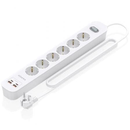 Regleta con Interruptor Aisens ASPS-2A2C16-W/ 6 Tomas de Corriente/ 2 USB - 2 USB Tipo-C/ Cable 1.4m/ Blanco