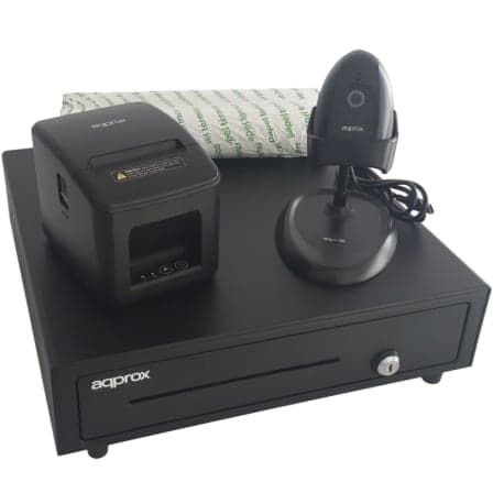 Pack para TPV Approx appPOSPACK4180USB/ Cajón Portamonedas + Impresora Térmica de Tickets + Lector de Códigos + Rollos Térmicos