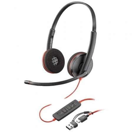 Auriculares Poly Blackwire 3220 + Adaptador USB-C/A/ con Micrófono/ USB Tipo-C/ Bulk/ Negros