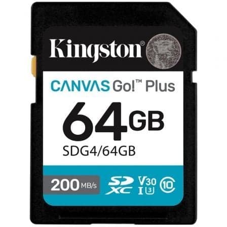 Tarjeta de Memoria Kingston CANVAS Go! Plus 64GB SD XC/ Clase 10/ 200MBs