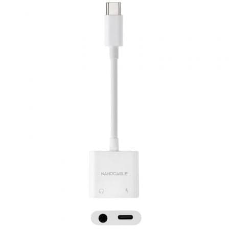Adaptador Audio Nanocable 10.24.1206/ USB Tipo-C Macho - Jack 3.5 Hembra/ USB Tipo-C Hembra/ Blanco