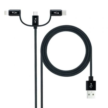 Cable USB 2.0 Nanocable 10.01.3200/ Lightning Macho - Micro USB Macho/ USB Tipo-C Macho/ 480Mbps/ 1m/ Negro