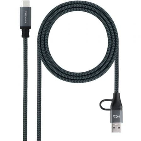 Cable USB 3.2 Tipo-C Nanocable 10.01.4111-L150-COMB/ USB Tipo-C Macho + USB Macho - USB Tipo-C Macho/ Hasta 100W/ 20Gbps/ 1.5m/ Gris y Negro