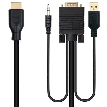 Cable Conversor Nanocable 10.15.4612/ HDMI Macho - VGA Macho/ Jack 3.5 Macho/ USB Macho/ 1.8m/ Negro