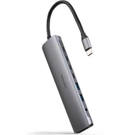 Docking Tipo-C Nanocable 10.16.4608/ 2xUSB/ 3xUSB Tipo-C/ 1xHDMI 4K/ 1xJack 3.5/ 1xUSB Tipo-C PD/ Gris