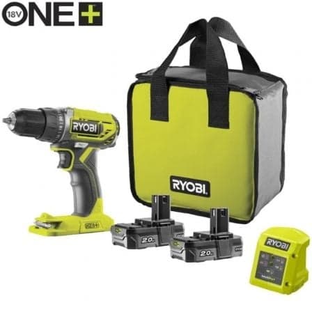 Taladro-Atornillador Sin Cable Ryobi ONE+ R18DD2-220S/ 2 baterías 18V 2,0 Ah/ Cargador 1,5 A/ Bolsa de Transporte