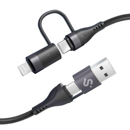 Cable USB 2.0 Tipo-C Subblim Top 4 en 1/ USB Tipo-C Macho - USB Macho/ USB Tipo-C Macho - Lightning Macho/ Hasta 60W/ 480Mbps/ 1m/ Negro