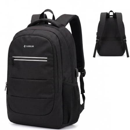 Mochila Subblim City Plus 26L Backpack para Portátiles hasta 16"/ Puerto USB/ Repelente al agua/ Reflectante/ Cinta para Trolley/ Negra