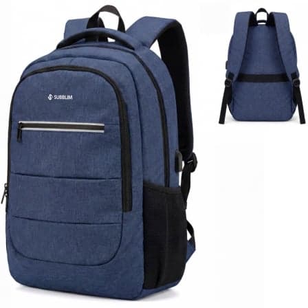 Mochila Subblim City Plus 26L Backpack para Portátiles hasta 16"/ Puerto USB/ Repelente al agua/ Reflectante/ Cinta para Trolley/ Azul