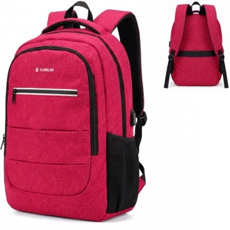 Mochila Subblim City Plus 26L Backpack para Portátiles hasta 15.6"/ Puerto USB/ Repelente al agua/ Reflectante/ Cinta para Trolley/ Roja