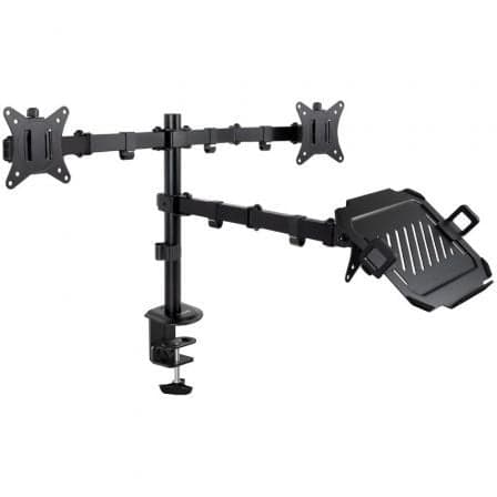 Soporte de Mesa para 2 Monitores y 1 Portátil TooQ DB1202TN-B/ Giratorio/ Inclinable/ hasta 9kg