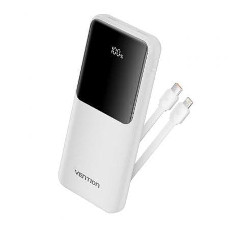Powerbank 10000mAh Vention FHOW0/ 22.5W/ Blanca/ Incluye Cable USB Tipo-C y Lightning