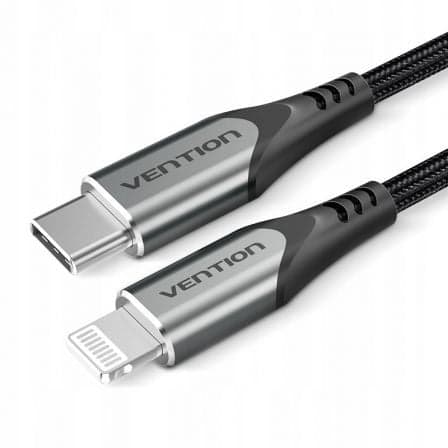 Cable USB 2.0 Tipo-C Lightning Vention TACHF/ USB Tipo-C Macho - Lightning Macho/ 480Mbps/ 1m/ Gris