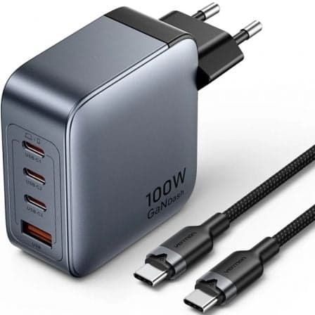 Cargador de Pared GaN Vention TZ-FETH0-EU/ 3xUSB Tipo-C/ 1xUSB/ 100W