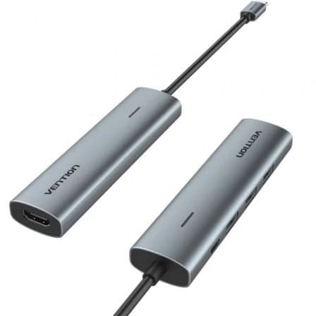 Docking USB Tipo-C Vention TGGHB/ 3xUSB/ 1xHDMI 4K/ 1xUSB Tipo-C PD/ Gris