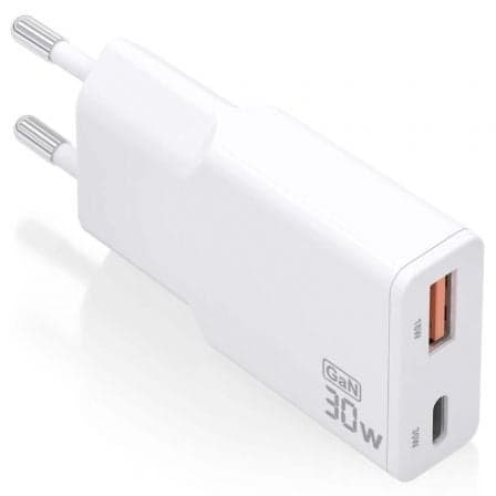 Cargador de Pared GaN Aisens ASCH-30W2P046-W/ 1xUSB Tipo-C/ 1xUSB/ 30W/ Blanco