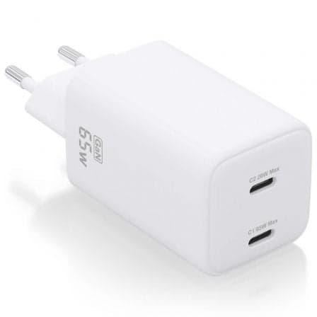 Cargador de Pared GaN Aisens ASCH-65W2P039-W/ 2xUSB Tipo-C/ 65W