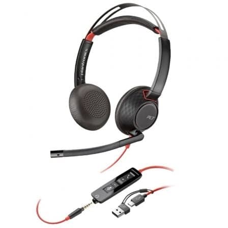 Auriculares Poly Blackwire 5220 USB-C + 3.5 mm + Adaptador USB-C/A/ con Micrófono/ Jack 3.5 - USB Tipo-C/ Bulk/ Negros