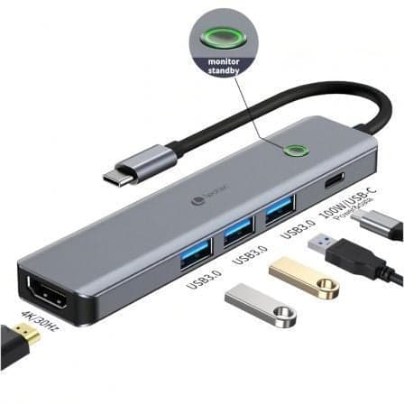 Docking USB Tipo-C Leotec LEDS05/ 3xUSB/ 1xUSB Tipo-C PD/ 1xHDMI 4K/ Gris