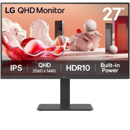 Monitor Profesional LG 27BA45QB-B 27"/ QHD/ Multimedia/ Regulable en altura/ Negro